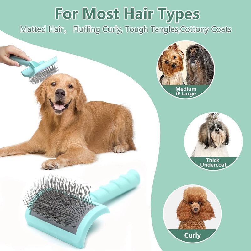 TinyPoint Large Slicker Brush for Dogs,Cats,Extra Long Pin Shedding Brush for Long Haired Dog,Cat, Pet Grooming Wire Brush for Thick Undercoat Curly Hair,25mm(1"),Green Green - BeesActive Australia