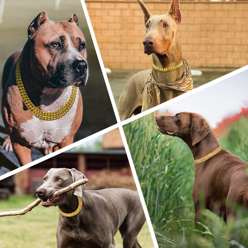 Gold Dog Chain Collar Stainless Steel 18K Gold Dog Collar Adjustable Walking, Metal Cuban Link Dog Collar Chew Proof Double Row Chain Dog Collar for Large Small Medium Dogs M 16" -20" - BeesActive Australia