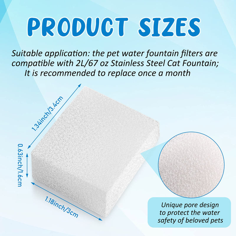 12 Pieces Pet Replacement Sponge Filters Replacement Pre Filter Sponges for 67oz/ 2L Pet Water Fountain Cat Water Foam Filter Dog Drinking Water Sponge Foam Filters for Pet Dog Cat Fountain - BeesActive Australia