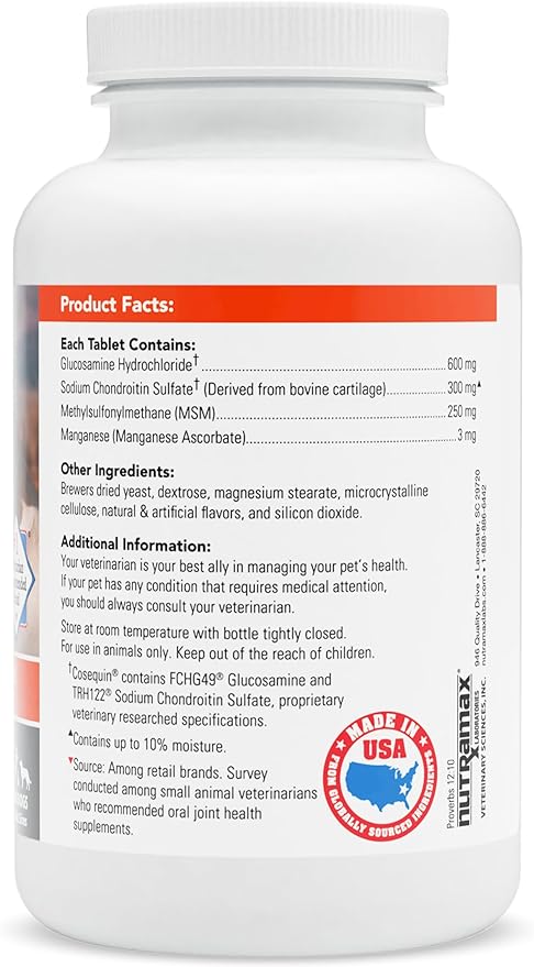 Nutramax Cosequin DS PLUS MSM Joint Health Supplement for Dogs of All Sizes - 132 Chewable Tablets - BeesActive Australia