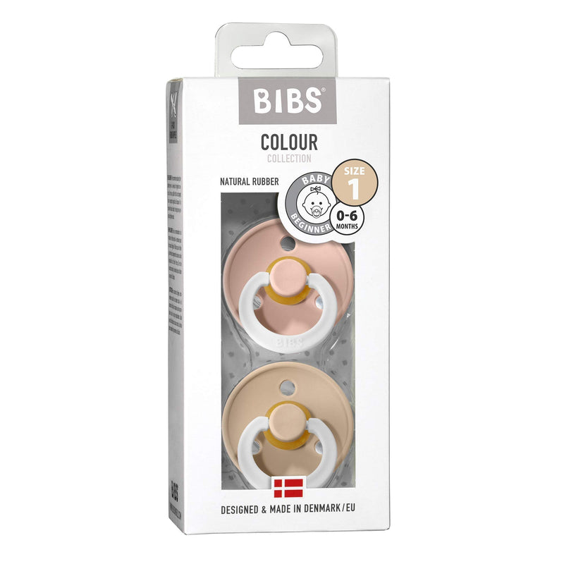 BIBS Pacifiers | Natural Rubber Baby Pacifier | Set of 2 BPA-Free Soothers | Made in Denmark | Blush Night/Vanilla Night | Size 0-6 Months - BeesActive Australia