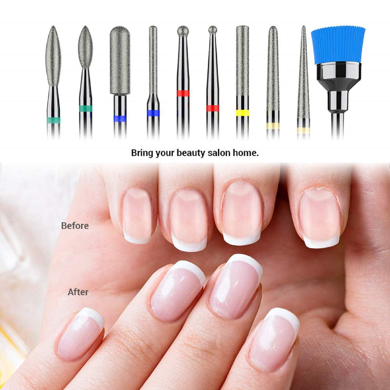 MelodySusie 10Pcs Diamond Nail Drill Bit Set, 3/32'' (2.35mm) Professional Cuticle Nail Drill Bits Kit for Acrylic Gel Nails, Efile Manicure Pedicure Shapen Remove Tools, Home Salon Use(Silver) Silver - BeesActive Australia