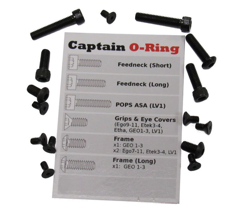 [AUSTRALIA] - Captain O-Ring Ego 9-11, Etek 3-5, Etha, LV1/LVR, CS1/CSR, GEO 1-3.5, GTEK, GTEK 160R Blackout Screw kit 