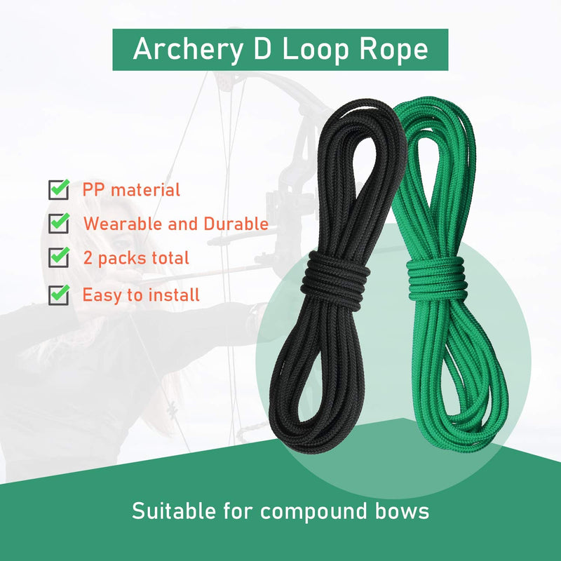 2 Pieces Archery D Loop Rope 10 Feet Archery Bowstring Serving Thread D Loop Rope Release Material Nocking D Loop Rope String Black and Green - BeesActive Australia