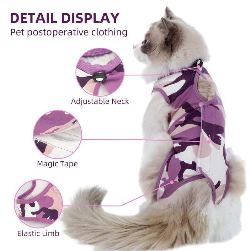 TORJOY Cat Dog Recovery Suit, Abdominal Wounds Cone E-Collar Alternative Anti-Licking Or Skin Diseases Pet Surgical Recovery Pajama Suit, Soft Fabric Camouflage Onesies for Cats Medium purple - BeesActive Australia