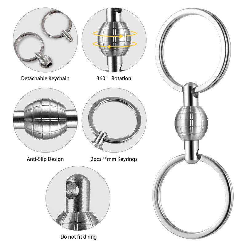 JEINAPA 316L Stainless Steel Quick Release Keychain, Pull Apart Detachable Double-End Swivel Keychain Heavy Duty Car Key Holder with 2 Key Rings (Grenade-Shape) - BeesActive Australia