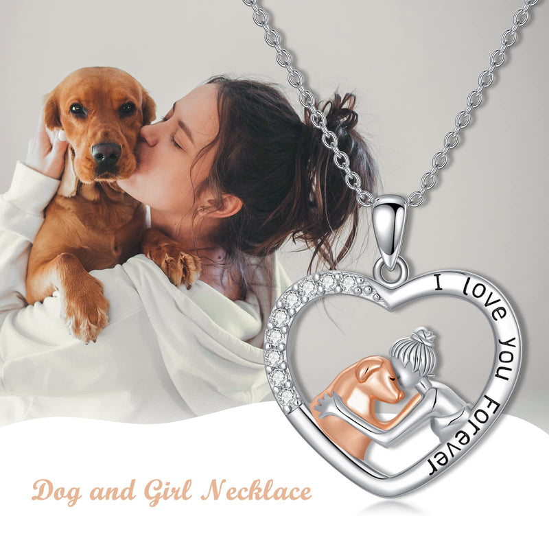 PROESS Girl and Dog Necklace Sterling Silver Love Heart Dog Pendant Necklaces Dog Jewelry Gifts for Women Girls Dog Lovers - BeesActive Australia