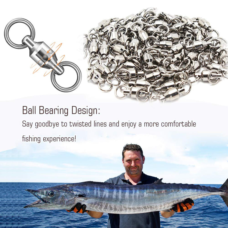 AMYSPORTS Ball Bearing Swivels Connector High Strength Stainless Steel Solid Welded Rings Barrel Swivels Saltwater Freshwater Fishing - BeesActive Australia