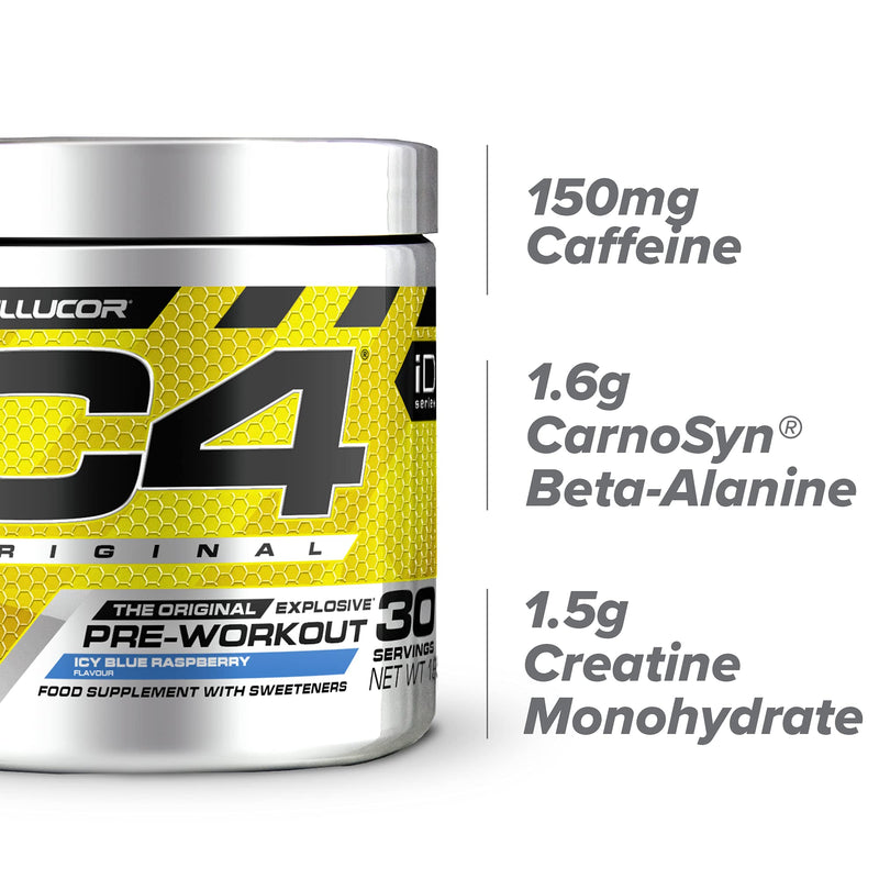 C4 Original Beta Alanine Sports Nutrition Bulk Pre Workout Powder for Men & Women | Best Pre-Workout Energy Drink Supplements | Creatine Monohydrate | ICY Blue Razz | 30 Servings Icy Blue Raspberry 30 Servings (Pack of 1) - BeesActive Australia