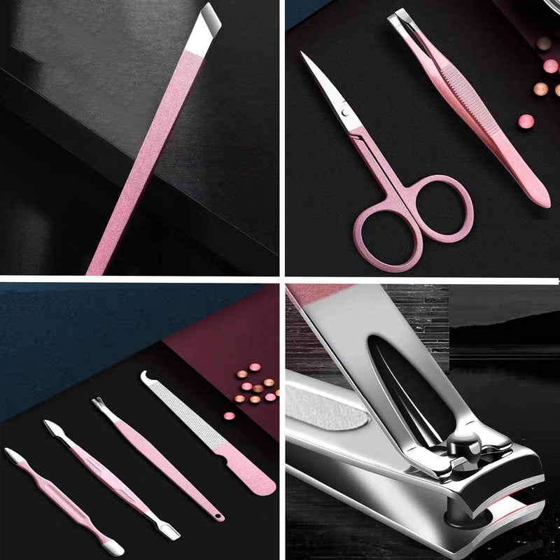 Melveiry 12 in 1 Manicure Set - Nail Clippers Pedicure Care Tools for Travel, Stainless Steel Grooming kit - Pink - BeesActive Australia