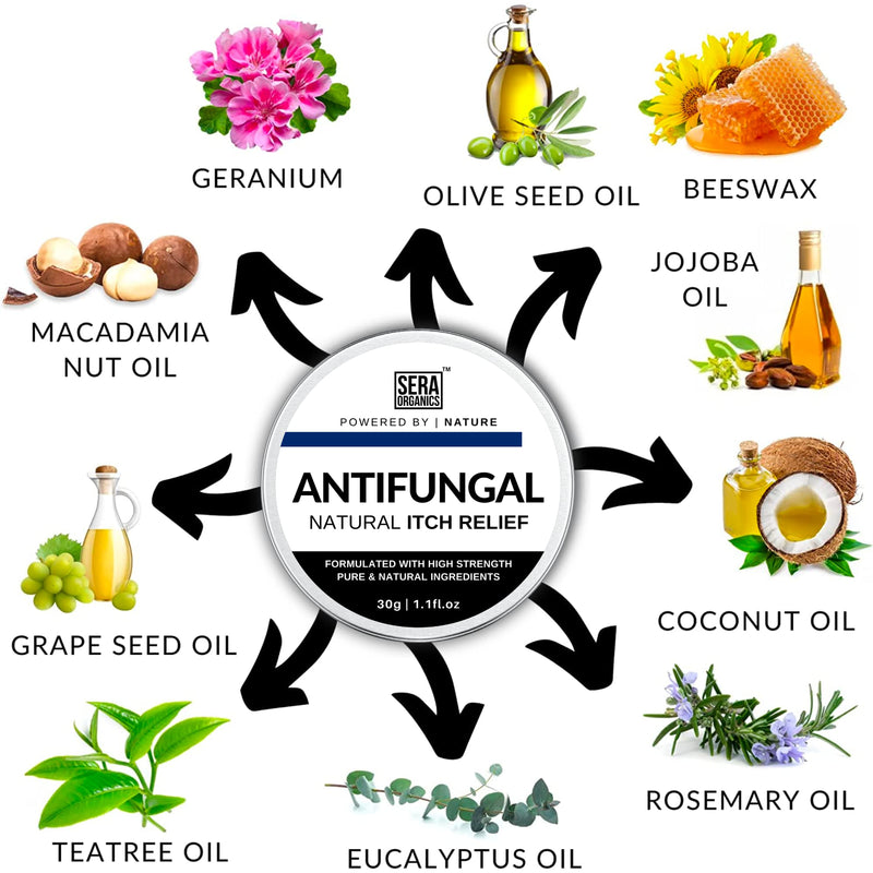 Antifungal Skin Cream - All-Natural Anti Fungal Anti-Itch Cream - Suitable For Men & Women prone to Eczema, Ringworm, Jock Itch, Athletes Foot, Nail Fungal Infections (30g) Made In UK By Sera Organics - BeesActive Australia