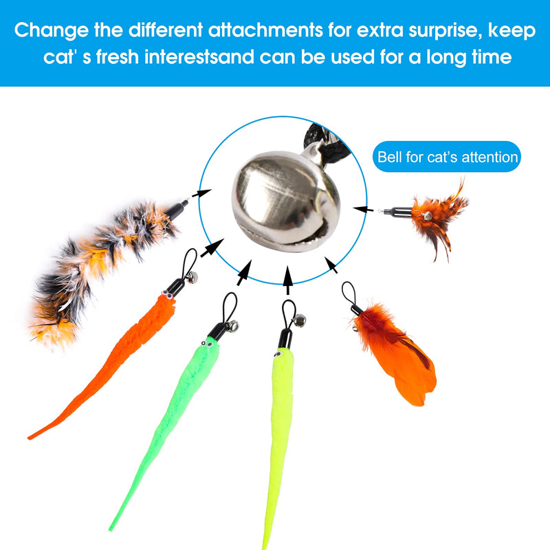 9 PCS Cat Fishing Pole Toy, Retractable Cat Feather Toys with Cat Wand Plush Fish Worm Feathers with Bells Catnip Interactive Cat Teaser Toys for Kitten Cat 9PCS CAT FISHING POLE TOY - BeesActive Australia