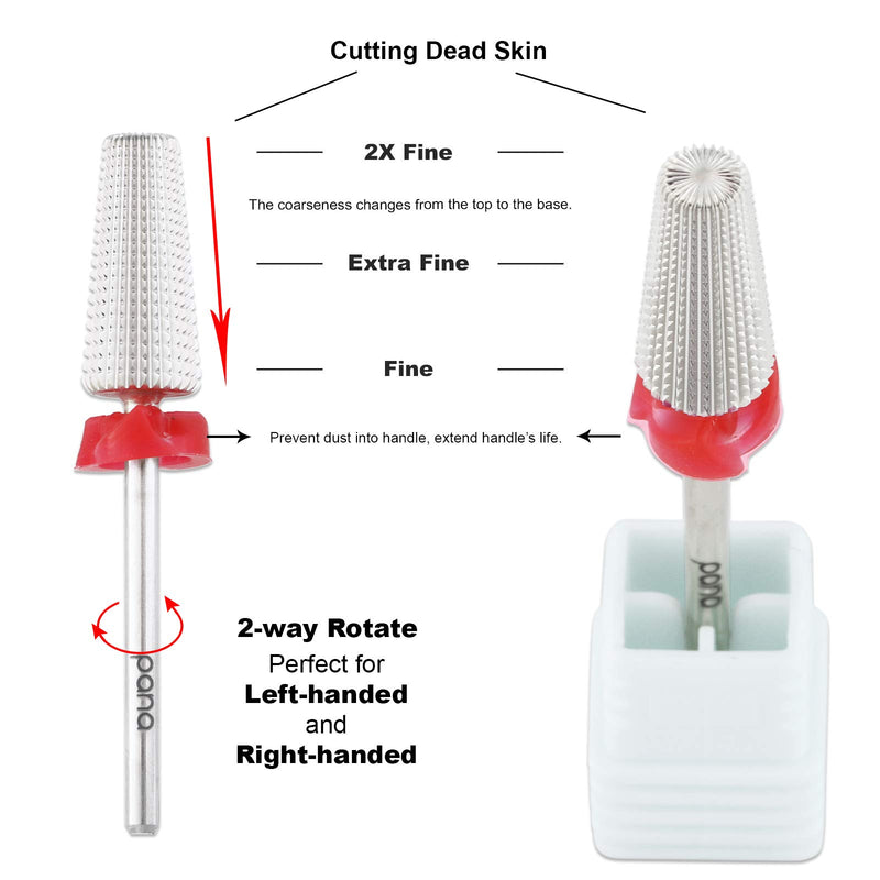 PANA Nail Carbide 5 in 1 Bit - Two Way Rotate use for Both Left and Right Handed - Fast remove Acrylic or Hard Gel - 3/32" Shank - Manicure, Nail Art, Drill Machine (Fine - F, Silver) - BeesActive Australia