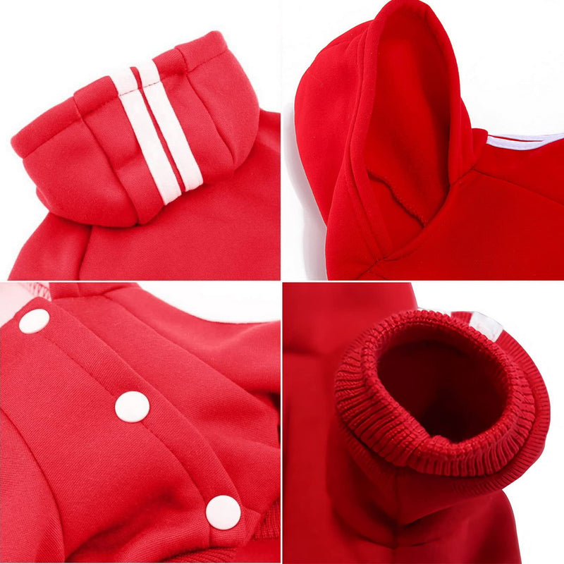 Pet Cat Dog Cute Outfit Clothes Hoodie Jumpsuit Tracksuit Jacket Winter Sweater 4-Legs Style Red for Puppy Small to Medium Dogs Boy and Girl - BeesActive Australia
