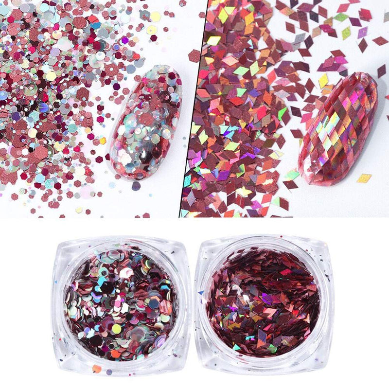 Holographic Nail Art Sequins Glitter, Simliber 8 Boxes/Set Rose Gold Pink Nail Flakes Colorful Mixed Nail Paillette Festival Glitter for Nail Design Glitter Nail Art - BeesActive Australia