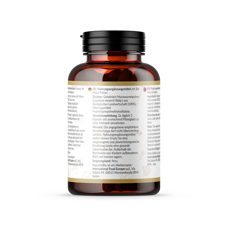 Organic Maca Capsules, 500mg - 180 Capsules. Gelatinised, Natural and Pure, from Organic Peruvian Maca Root. Vegetarian and Vegan Friendly. NaturaleBio - BeesActive Australia