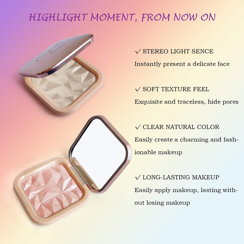 LSxia Highlighter Makeup Palette Shimmer Contour Palette Powder for Brighten Face Contour Gold Cheek Highlight Makeup, Long Lasting Highlighter Powder with Mirror for Illuminator Makeup (RAINBOW GLOW) #04 Rainbow Glow - BeesActive Australia