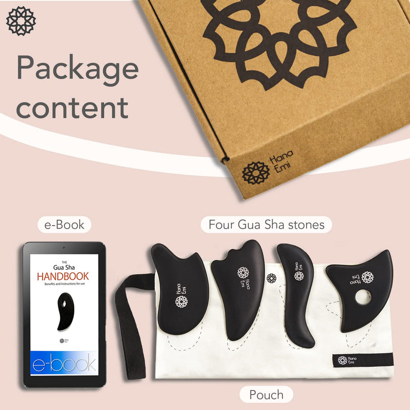 Large Gua Sha Skincare Tools - Guasha Stone Set Of 4 - Face Massage Tool - Face Roller Massager - Anti Aging - Body Gua Sha Massager - Face Roller Massager - Face Scraper - Jawline Sculptor - Hana Emi Wing, Wave, Heart & triangle - 4 Pieces Set - BeesActive Australia