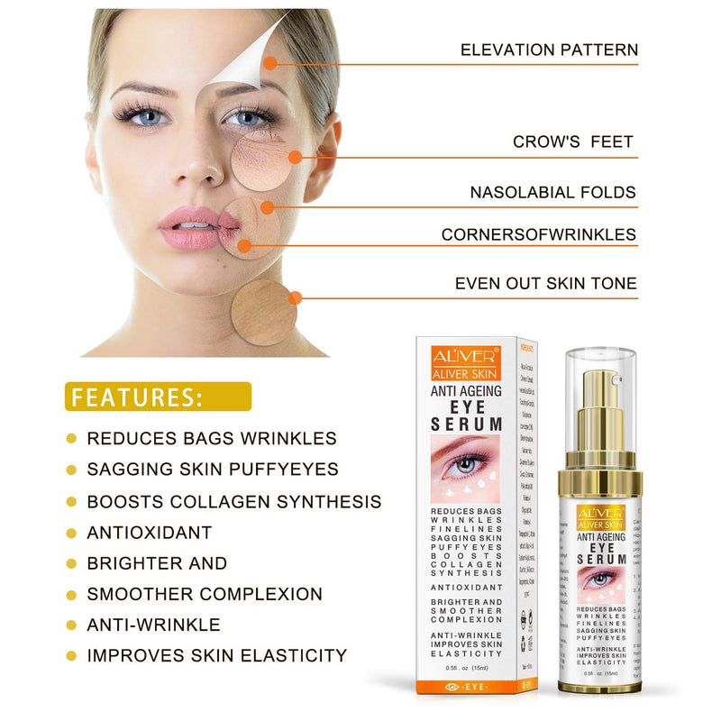 Anti Ageing Eye Serum - Eye Cream - Anti Wrinkle Eye Serum for Puffy Eyes, Dark Circles, Eye Bags, Crows Feet, Wrinkles, Reduces Wrinkles Saggy Skin Puffy, Hydrates & Lifts Skin 0.5 fl.oz - BeesActive Australia