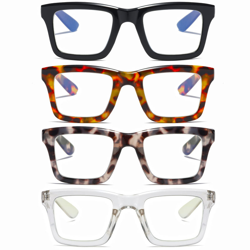 Fsread 4 Pack Oprah Style Reading Glasses for Women Men Blue Light Blocking Computer Square Metal Spring Readers 4 Mix 2.0 x - BeesActive Australia