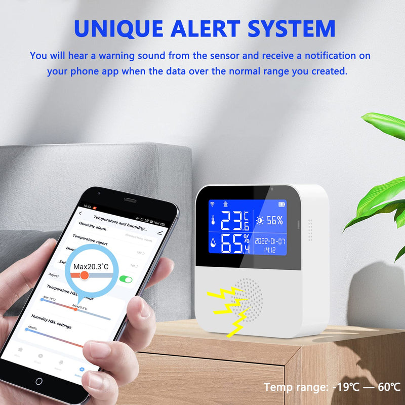 Room Thermometer Hygrometer with Extra Probe, 2.9" Backup Battery Buzzer Alarm & App Notification Alert Aquarium Temperature Humidity Gauge, Backlight Switch Humidity Monitor Support Alexa Google Home 2.9'' Screen - BeesActive Australia