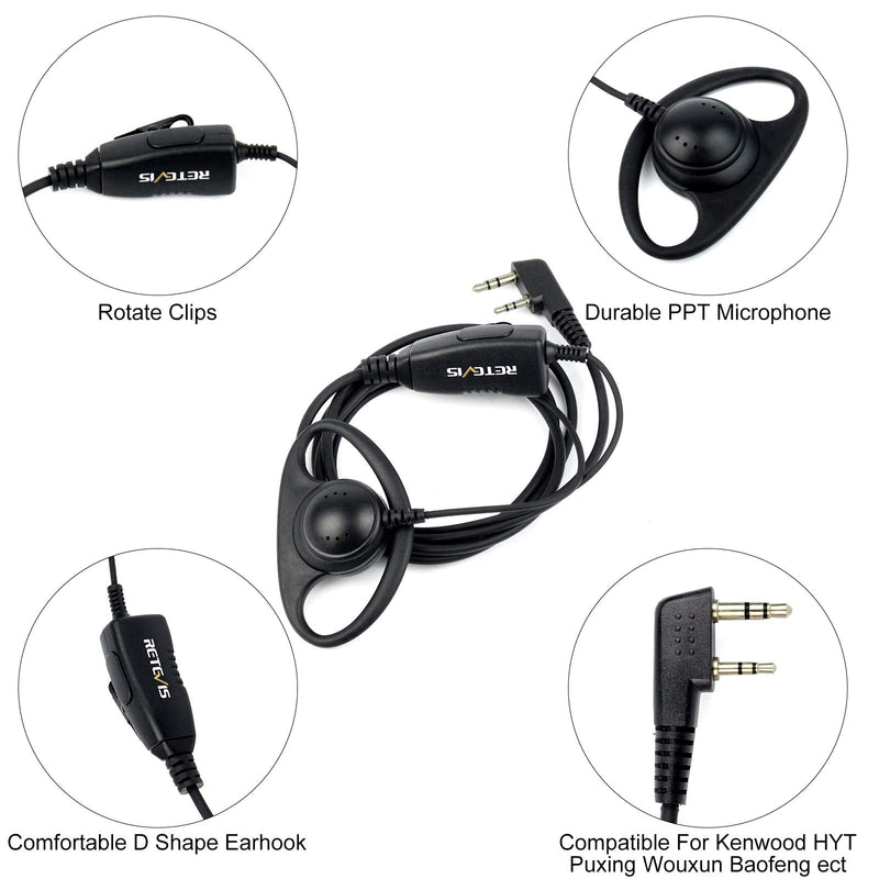 [AUSTRALIA] - Retevis 2 Way Radio Earpiece with Mic 2 Pin D-Type Walkie Talkie Earpiece for Baofeng 888S UV-5R UV-82 Retevis H-777 RT21 RT22 Two Way Radios (1 Pack) 