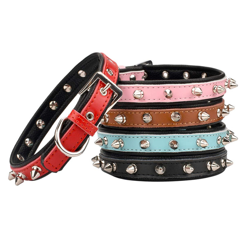 Aolove Spiked Studded Padded Leather Pet Collars for Cats Puppy Small Medium Large Dogs 14.5"-18.5" Neck * 1" Wide Black Spiked - BeesActive Australia