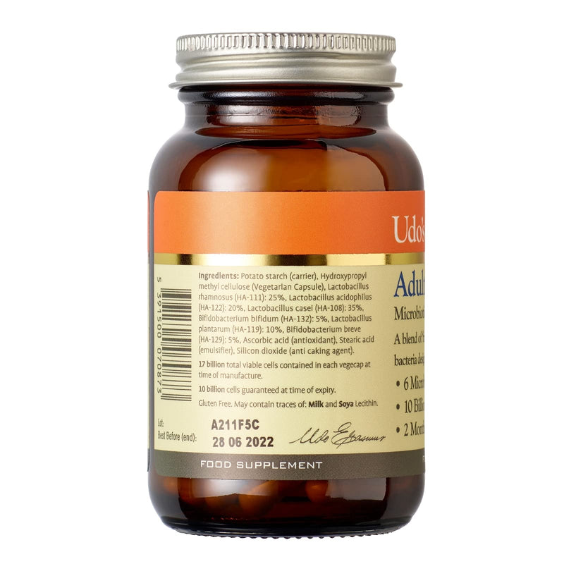 Udo's Choice Adults Blend Age Specific Microbiotics - Lacto & Bifido Bacteria - 17 Billion Cell Count - 6 Mirobiotics Strains - 60 Vegecaps - One a Day - 2 Month Supply 1 Count (Pack of 1) - BeesActive Australia