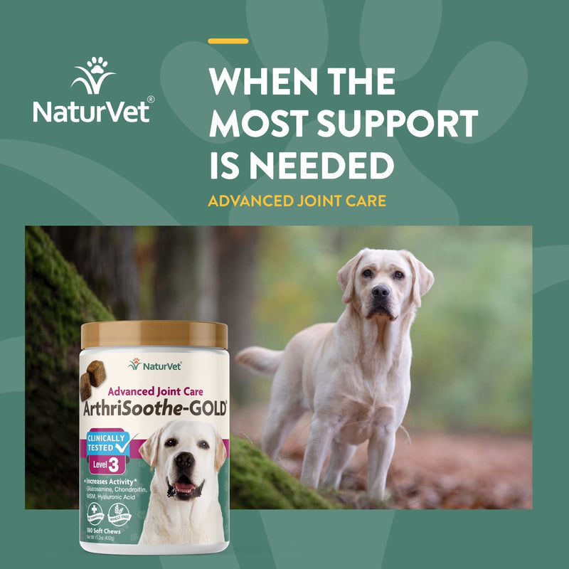 NaturVet Glucosamine for Dogs – Dog Supplement with Glucosamine, MSM, Chondroitin & Hyaluronic Acid – Soft Chews & Chewable Tablets ArthriSoothe-Gold Level 3 180 Soft Chews - BeesActive Australia