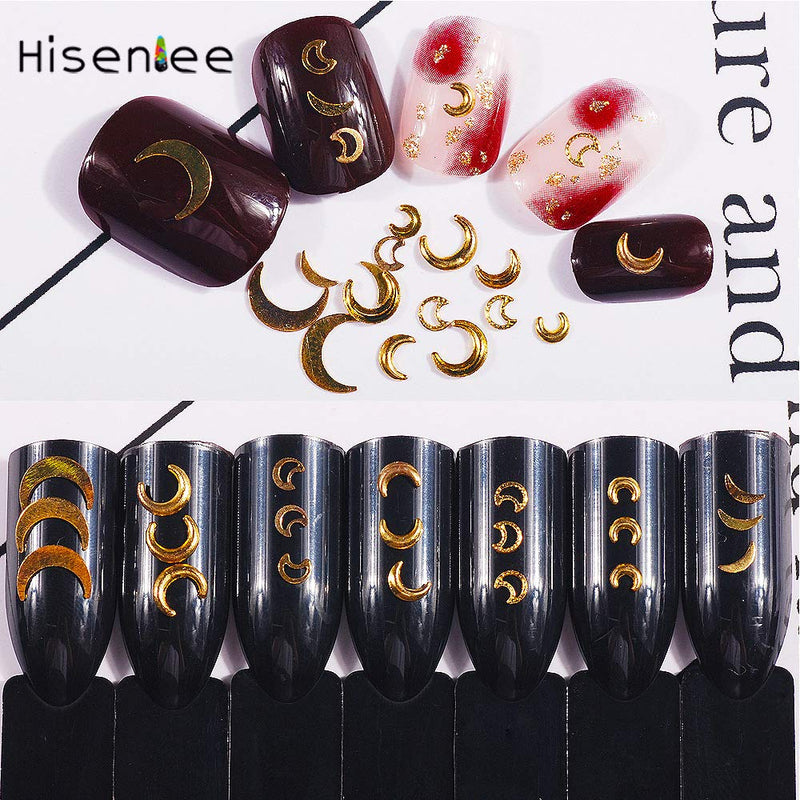 36 Grids Metal Star Moon Nail Art Studs Charm Decals Design 36 Grids Decoration 3D Gold Hollow out Star Moon Nail art Jewelry Supplies Rivet With 1Pcs Tweezers Tool for Women Nail DIY Accessories - BeesActive Australia