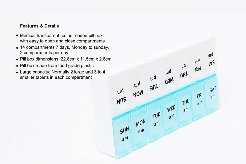 Heavy Duty 7 Day Pill Box Vitamin Medicine Tablet Dispenser Organiser Weekly Storage Case for PM AM - BeesActive Australia