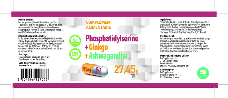 Hepatica Phosphatidylserine + Ginkgo Biloba + Ashwagandha 250mg 90 Vegan Capsules, 3rd Party Lab Tested, High Strength Supplement, Gluten and GMO Free - BeesActive Australia