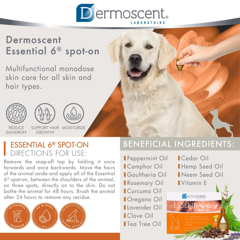 Dermoscent Essential 6 spot-on - Dog Skin Care for Dandruff & Allergy Relief with Vitamin E Oil - Anti Itch for Dogs - Natural Ingredients for Sensitive Skin .32 oz - BeesActive Australia