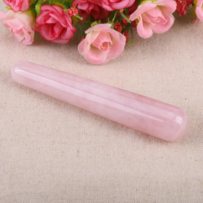 FTVOGUE Massage Stone Rose Natural Quartz Crystal Face Massage Wand Stone Smooth Stick Massaging Treatment Tool Pink 110mm(Pink) - BeesActive Australia