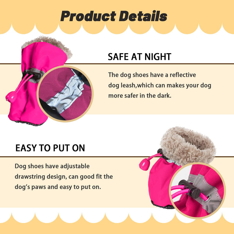 LUZGAT Dog Warm Shoes Dog Boots Paw Protector for Winter Small Medium Dog with Anti-Slip Sole and Plush Pack of 4 Pink Size 7 - BeesActive Australia
