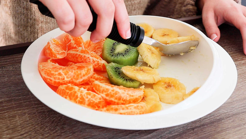 KMINA - Bendable Spoon for Elderly with Velcro, Curved Spoon with Grip Handle, Adaptive Eating Utensils, Padded Cutlery for Disabled, Ergonomic Cutlery for Adults, Easy Grip Spoon for Disabled Spoon with velcro - BeesActive Australia
