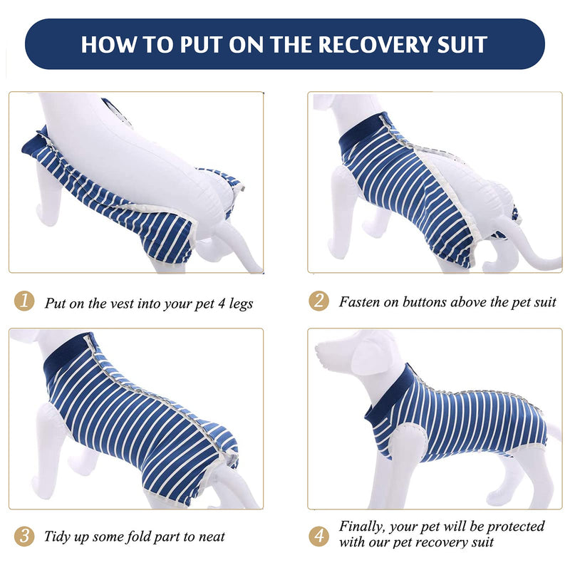 Hipet Dog Onesie Dog Surgery Recovery Suit for Male Female Surgical Suit for Spay and Neuter E-Collar & Cone Alternative Anti-Biting Lick Wound Medium Stripe Blue - BeesActive Australia