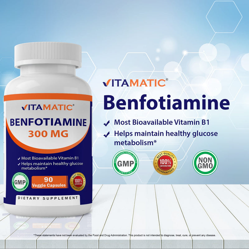 Vitamatic Benfotiamine 300 mg 90 Vegetarian Capsules - Also Called Fat Soluble Vitamin B1 - BeesActive Australia