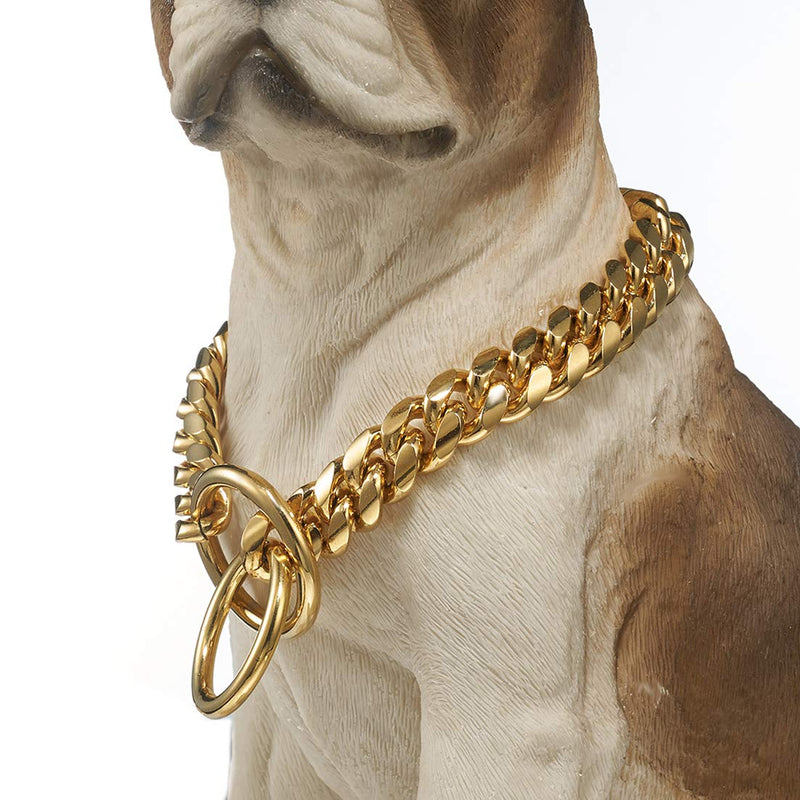 Aiyidi Strong 18K Gold Plated Dog Chain Collar Stainless Steel Width 10mm,12mm, 15mm, 18mm Cuban Link Collar for Dog's Training , Daily Use 20 inches (for 14.1''~16'' dog's neck) - BeesActive Australia