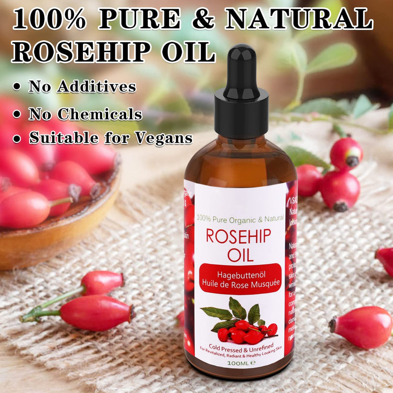 Rosehip Oil for Face 120ml, Cold Pressed 100% Pure Natural Rosehip Seed Oil, Hydrating Nourishing & Moisturising for Skin, Hair, Nails, and Body - BeesActive Australia