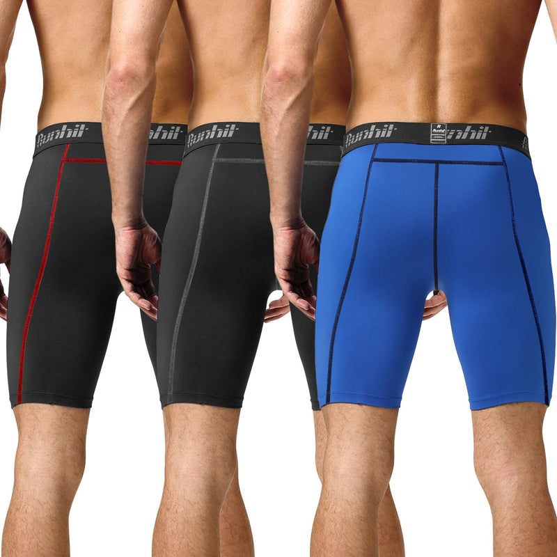 Runhit Compression Shorts Men Underwear Spandex Running Shorts Workout Athletic 3 Pack:black Grey,black Red,blue Small - BeesActive Australia