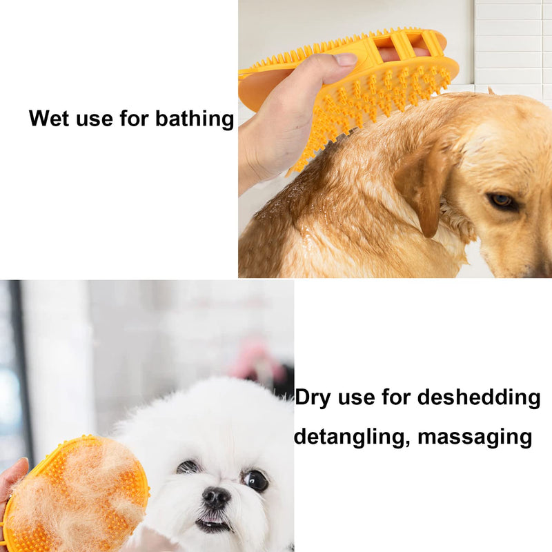 Ewinoom Dog Grooming Shampoo Brush, Pet Soothing Massage Rubber Bristles Curry Comb, Bath Gloves for Dogs and Cats Washing, Double-Sided Available, Yellow Yellow (Pack of 1) - BeesActive Australia