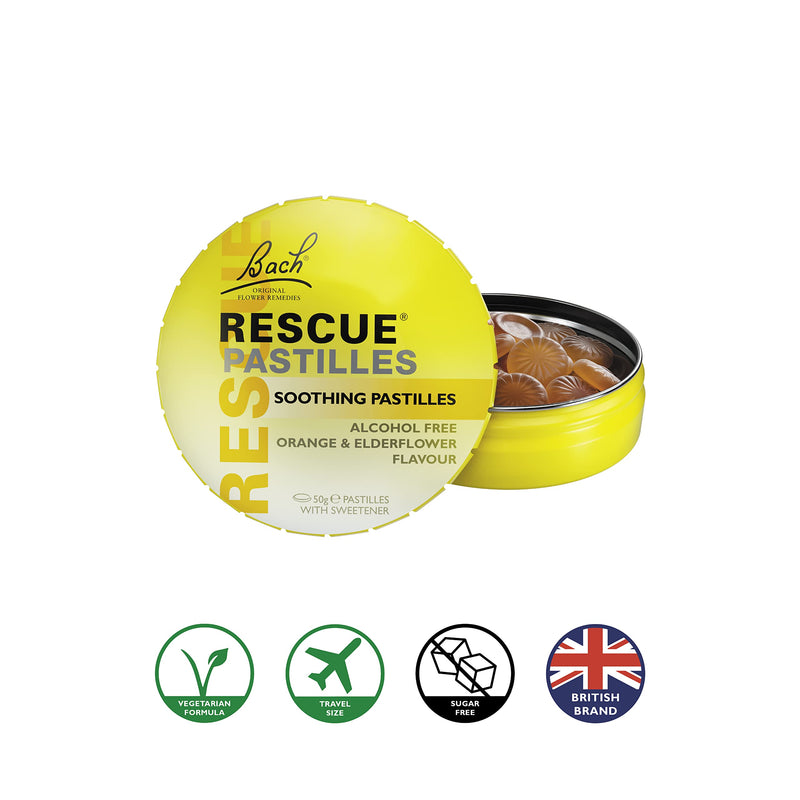 Rescue Remedy Orange & Elderflower Pastilles, Alcohol Free, Supports Emotional Wellbeing & Balance, Travel Friendly Tin, 50g - BeesActive Australia