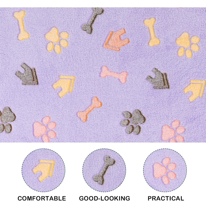 Flying Paws Dog Blankets, Machine Wash Soft Fluffy Fleece Fabric, Kitten Supplies Cute Bone Paw Print (3 Colors), Puppy Blanket for Small Dogs Warm Bed Sleep Mat Medium(30*20") Pink/Brown/Purple - BeesActive Australia