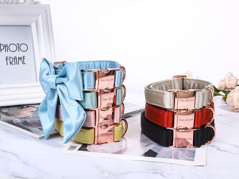 Unique style paws Silk Dog Collar Adjustable Durable Dog Collar with Bow Wedding Bowtie Collar for Small Medium Large Dogs L Wedding Champagne - BeesActive Australia