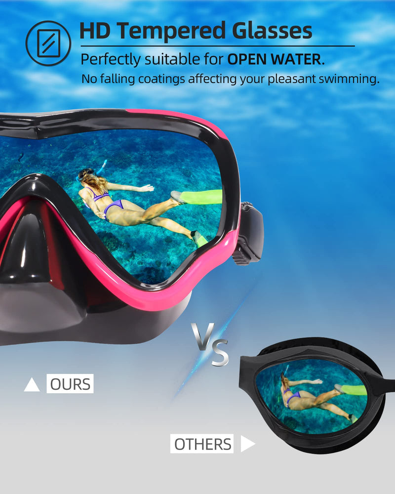 EverSport Swim Goggles Adult with Nose Cover, Clear Diving Mask Wide View No Blurring for Men Women Youth Black-pink - BeesActive Australia