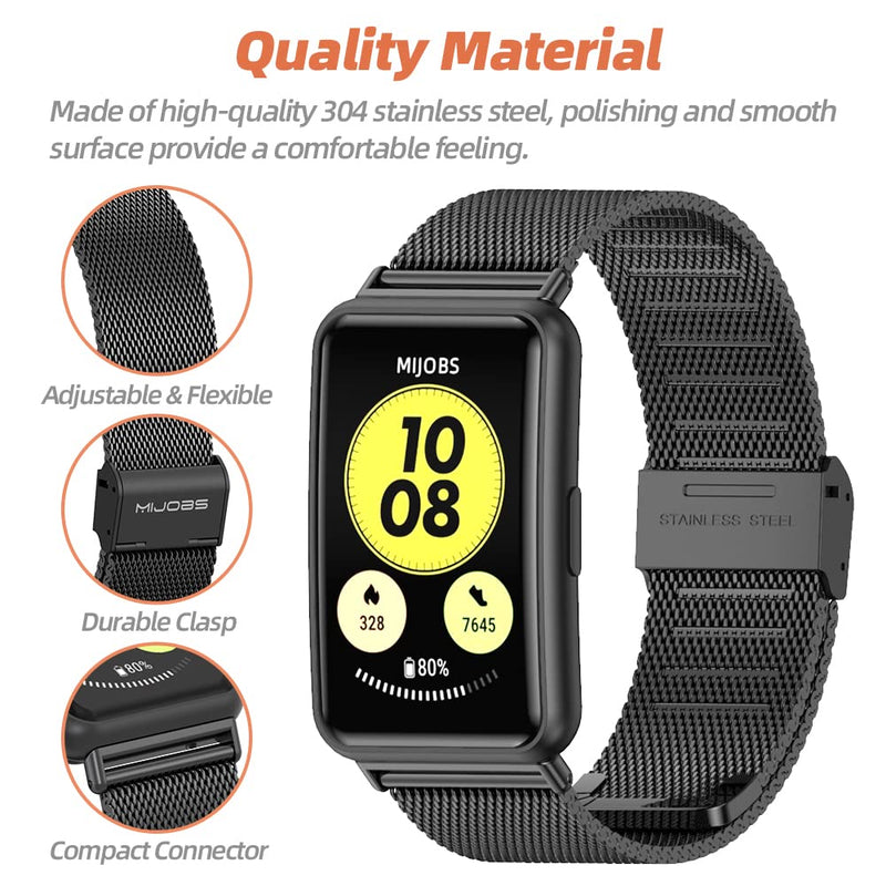 MIJOBS Band strap Compatible with Huawei Watch Fit Smartwatch Stainless Steel Bracelet Wristband Link Metal Watch Band for Watch Fit Accessories Milan,Black - BeesActive Australia
