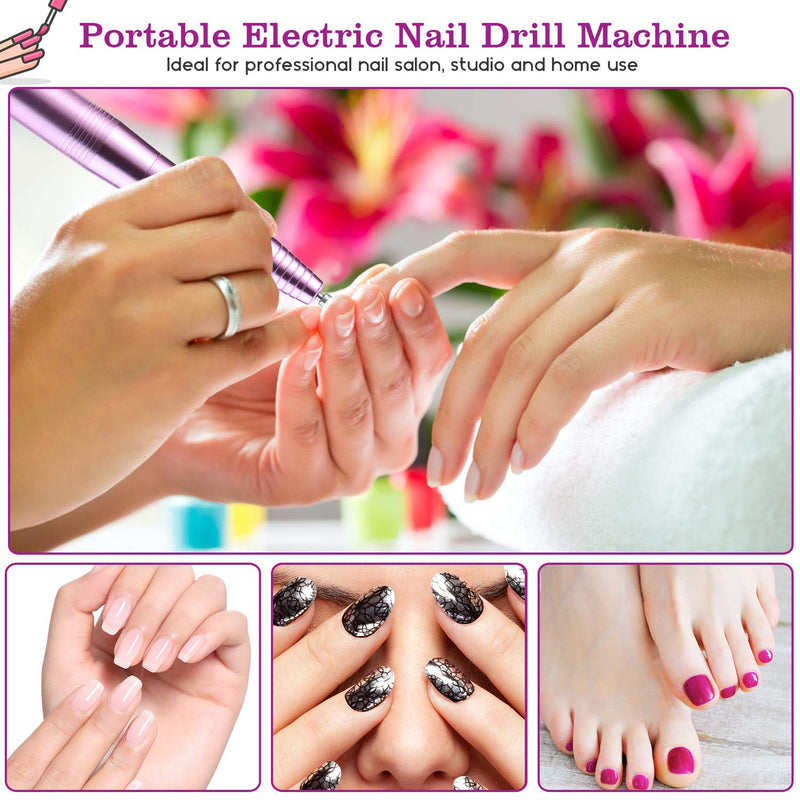 AGPtek Nail Drill Set, Electric Nail Drill Kit Portable and Professional Nail File Kit for Acrylic Nail, Gel Polish, Manicures and Pedicure, Ideal for Nail Salon, Studio and Home Use,Purple - BeesActive Australia