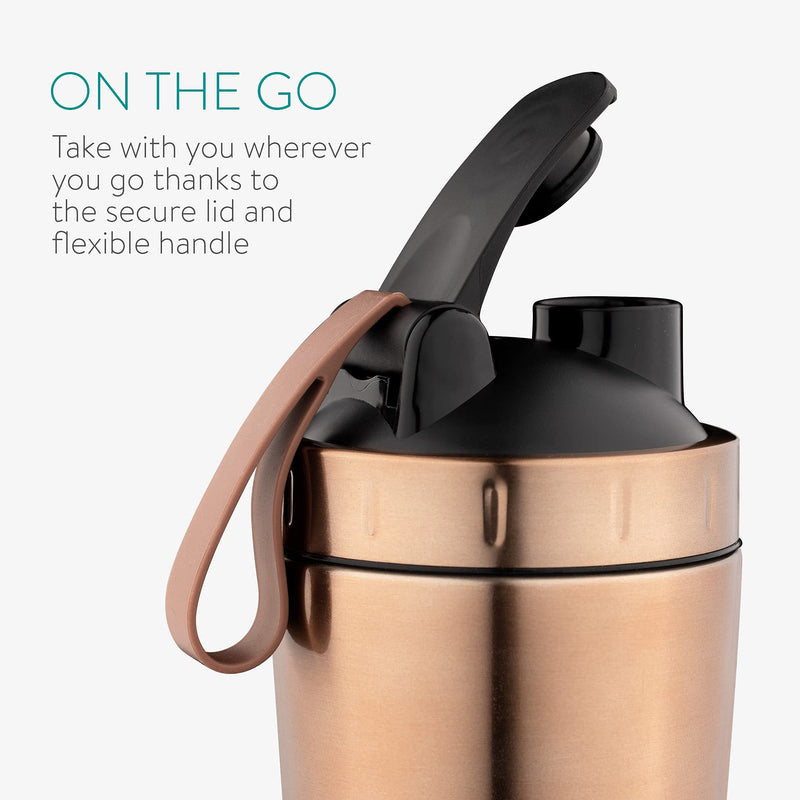 Navaris Stainless Steel Protein Shaker - 750ml Metal Nutrition Protein Fuel Drink Bottle with Mixer Blend Ball - 0.75 Litre Protein Shaker - Copper 750 ml (Pack of 1) Metallic Copper - BeesActive Australia