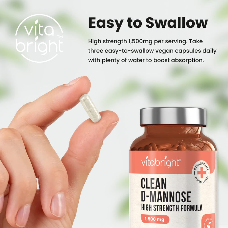 D-Mannose Capsules - High Strength 1500mg per Serving of 3 Capsules - 180 Capsules (60 Day Supply) - Contributes to Healthy Urinary Tract & Bladder - Natural Ingredients - Made in UK by VitaBright 180 Count (Pack of 1) - BeesActive Australia